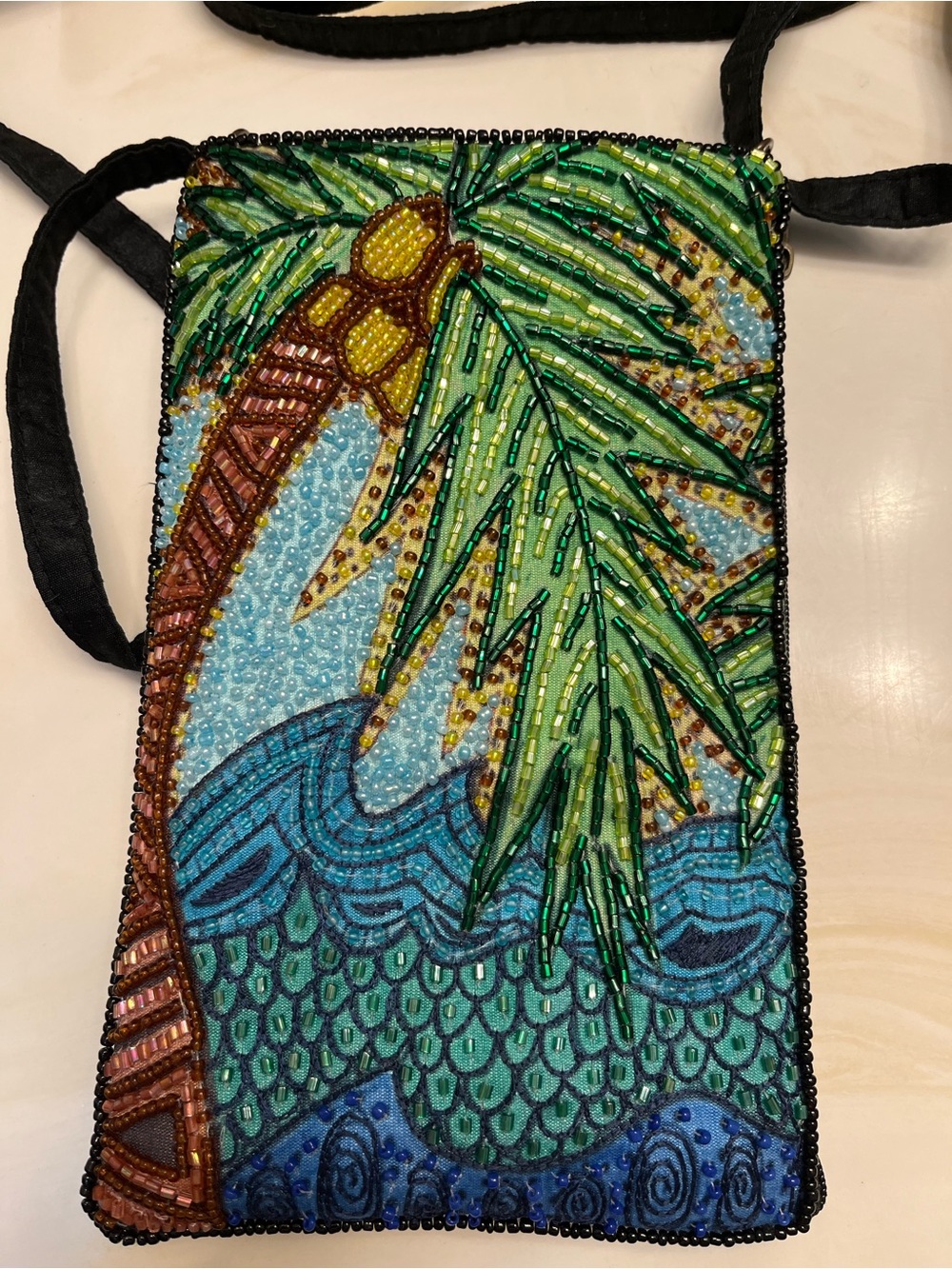 Crossbody beaded bag in tropical print - Picture 2 of 5